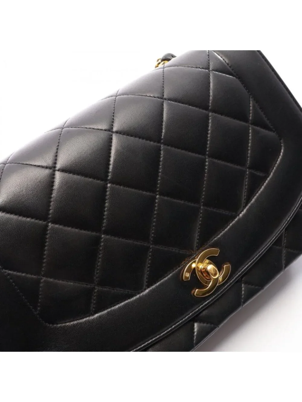 Chanel Shoulder Bag Quilted Diana Flap Black Lambskin Chain